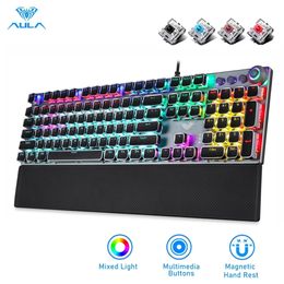 Claviers AULA Gaming Clavier Mécanique Rétro Carré Glowing Keycaps Rétro-Éclairé USB Filaire 104 Anti-ghosting pour PC portable 230712