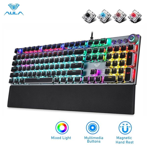 Claviers AULA Gaming Clavier Mécanique Rétro Carré Glowing Keycaps Rétro-Éclairé USB Filaire 104 Anti-ghosting pour PC portable 230712