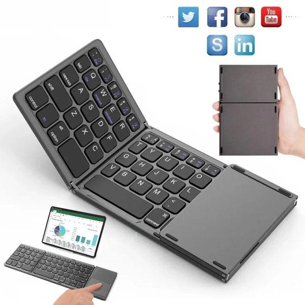 Tecillos B033 Mini Bluetooth Wireless Tres Teclado de diseño plegable con panel táctil plegable para Windows Android IOS Teléfono Tableta