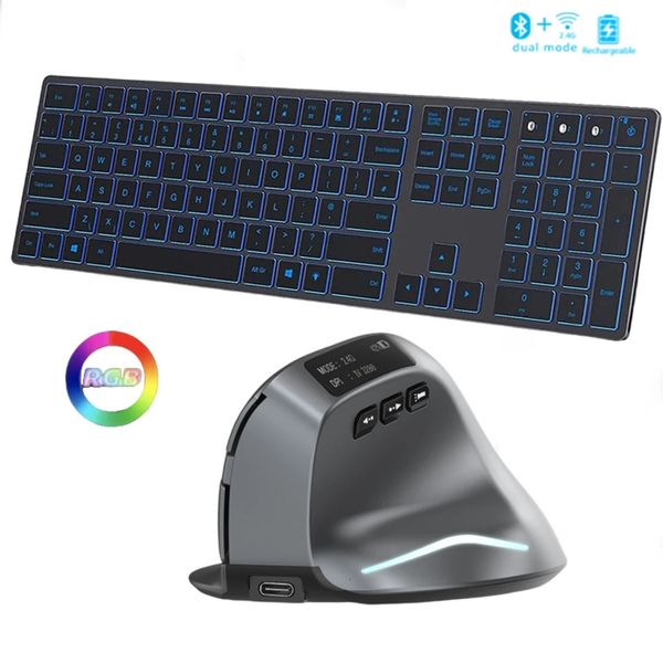 Teclados Teclado Bluetooth retroiluminado para Windows Mac OS Dispositivo múltiple Recargable y peine para mouse Tableta portátil 231130