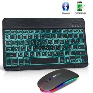 Teclados Teclado y mouse inalámbricos Bluetooth para computadora Kit de teclado retroiluminado RGB Teclado español ruso Teclas para tableta Ipad x0706