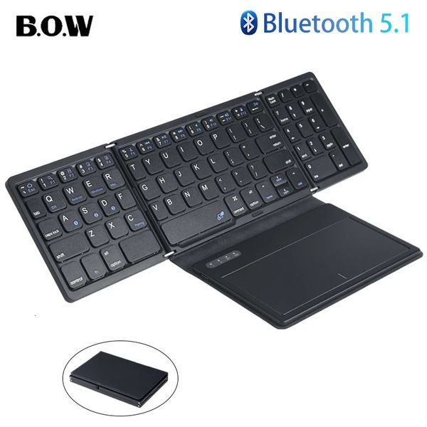 Teclados BOW teclado Bluetooth plegable con panel táctil teclado plegable de bolsillo para teléfono portátil tableta teclado inalámbrico recargable 231130