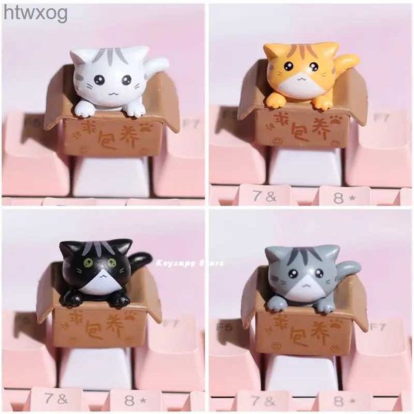 Teclados Teclas de dibujos animados para teclados mecánicos Teclas Artisan Anime White Kawaii Keycap PBT Axis Cherry MX Custom Cute Cat Diy Key Cap YQ240123
