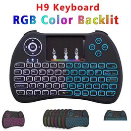 Toetsenborden Colorf Backlight Air Mouse Wireless H9 Afstandsbediening Voor Android TV Box Xbox Ps3 Gamepad Drop Delivery Computers Netwerken Dh1Za