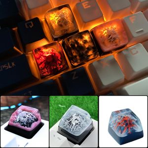 Teclados personalizados resina goteo pegamento nieve montaña Keycap flor de cerezo transparente eje cruzado R4 ESC juego teclado mecánico 230712