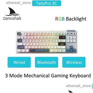 Toetsenborden Darmoshark K6 Bedraad Bluetooth Draadloos Mechanisch Gamingtoetsenbord P 87 Key Rgb Backlight Gateron Switch Esports Pc Laptop Dr Otwvp