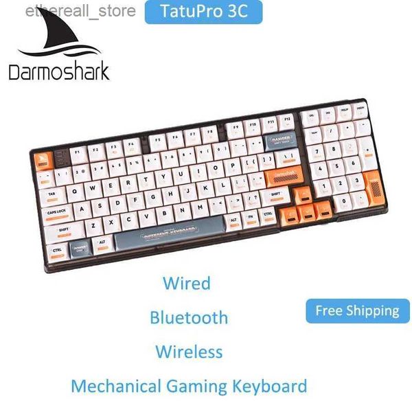 Claviers Darmoshark K7 filaire Bluetooth clavier de jeu mécanique sans fil échange à chaud 98 touches rétro-éclairage rvb commutateur GATERON ESports PC ordinateur portable Q231121