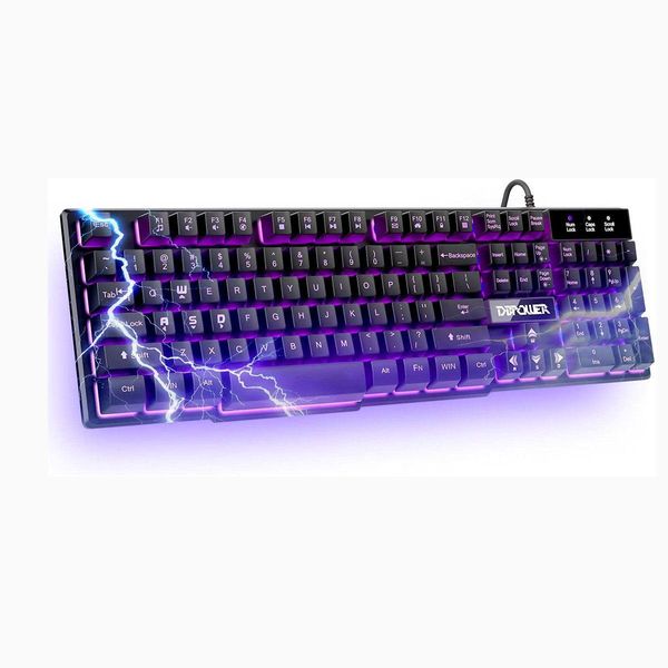 Claviers Dbpower Gaming Office 2 en 1 clavier avec 3 couleurs LED rétro-éclairage ergonomique sensation mécanique 104 équipement clé pour PC Lapt Oth1O