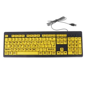 Claviers dépasse le clavier câblé en gros USB Big Black Letter Imprimer le bouton jaune Clavier pour la basse vision âgée