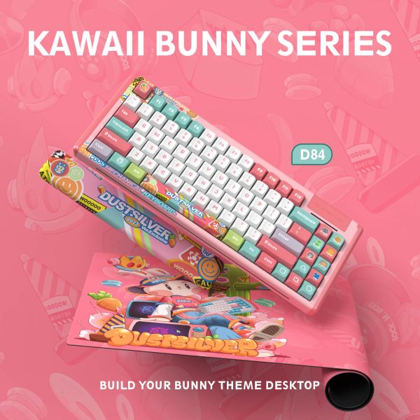 Claviers Dustsilver K84 Bunny rose mignon Keyboard mécanique Connexion câblée Hotswappable Light Hotswappable