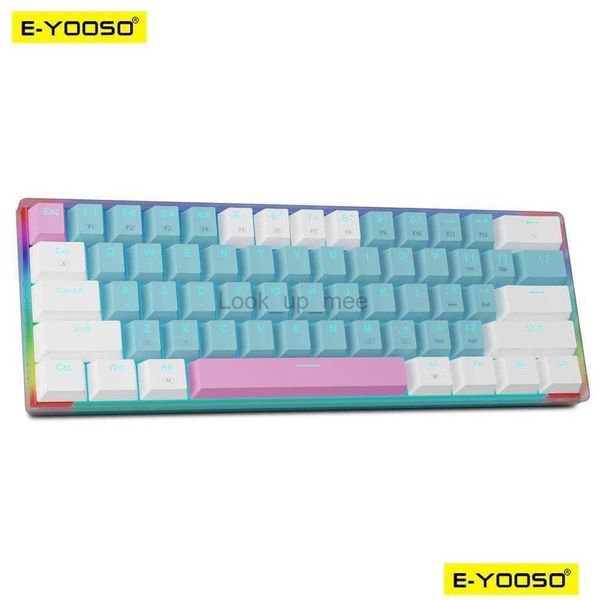 Teclados E-Yooso Z11T Teclado mecánico para juegos con cable USB Interruptor rojo azul 61 teclas Gamer Ruso Brasileño Portugués para computadora La Dhmjs