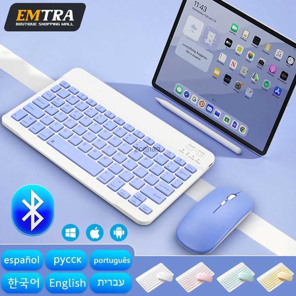 Claviers EMTRA Bluetooth clavier sans fil souris pour Android IOS Huawei tablette pour iPad Air Mini 5 espagnol coréen russe KeyboardL240105