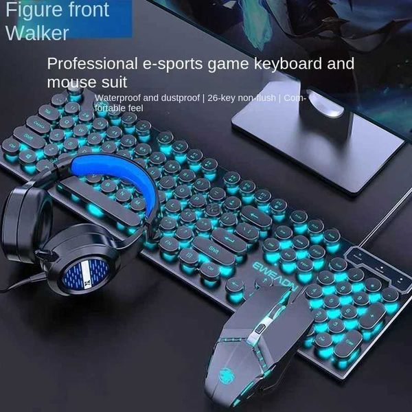 Claviers ESPORTS Gamingcomputer Clavier manipulateur Feel Punk Keyboard Mouse Set Vintage Round Keys Wired Desktop Computer ordinateur ordinateur portable240105