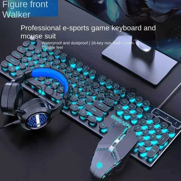 Claviers Esports clavier d'ordinateur de jeu sensation manipulatrice punk clavier souris ensemble vintage touches rondes filaire ordinateur de bureau ordinateur portable bureau J240117