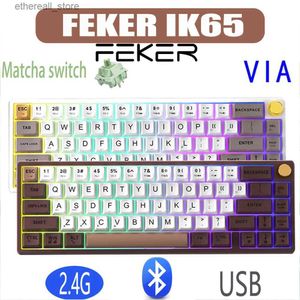 Claviers FEKER IK65 VIA Bluetooth clavier mécanique BT 2.4G échange à chaud Matcha commutateur joint PBT Keycaps 3Modes RGB 65% bouton clavier Q231121