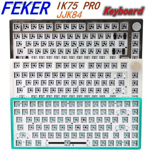 Claviers FEKER IK75 Pro JJK84 commutateur de clavier mécanique à échange à chaud 3 ou 1 mode BT 2.4G USB RGB éclairage unique ou sans clavier LED Q231121