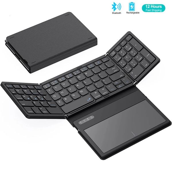 Teclados Teclado Bluetooth plegable recargable con panel táctil grande Tri plegable viaje ultradelgado 231130