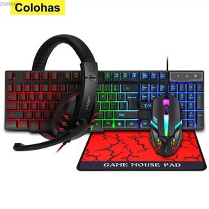 Teclados Teclado de juego con consola de juegos de fondo Teclado USB RGB 104 Cubierta de teclado de goma y teclado ruso ergonómico con cables2404