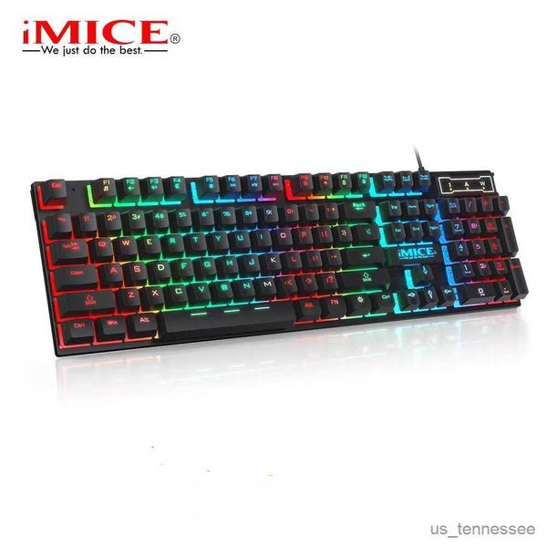 Claviers Clavier de jeu Clavier Gamer avec rétro-éclairage USB Caoutchouc RVB Filaire Clavier Ergonomique Pour PC portable