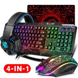 Toetsenboards Gaming Keyboard Mouse LED Ademhaling Backlight Ergonomics Pro Combos USB Wired Full Key Professional Mouse Keyboard 4 In1 G230525