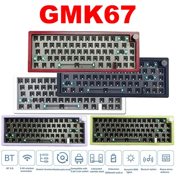 Teclados GMK67 Kit de junta de teclado mecánico intercambiable RGB retroiluminado Bluetooth 2.4G Inalámbrico 3 modos Teclado personalizado Sin interruptor 230901