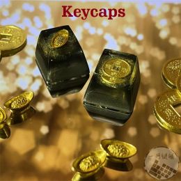 Toetsenboards Gold Coin Copper Resin KeyCaps voor mechanisch toetsenbord Custom KeyCap -knoppen Key Cap voor Cherry MX Switch GK61 SK64 RK87 Ingots