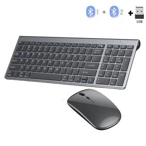 Claviers Gris Bluetooth 5.0 2.4G clavier sans fil souris Combo Rechargeable clavier sans fil pleine taille pour ordinateur portable 231130
