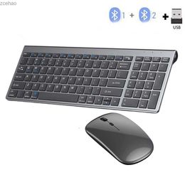 Claviers Gray Bluetooth 5.0 et 2,4 g de clavier sans fil et de souris combinaison de souris clavier pleine grandeur et Mousel2404 rechargeable