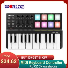 Claviers Hot Worlde Panda MIDI Contrôleur Keyboard MINI 25KEY ULTRAPORTABLE USB MIDI CONTRÔLEURS CONTRIBUTIONS Backlit Trigger Pads 7 Styles