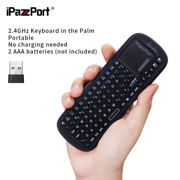 Teclados iPazzPort 2 4G Mini teclado inalámbrico con panel táctil Combo de mouse portátil portátil para tableta, computadora portátil, computadora portátil, Android TV Box PC 231019