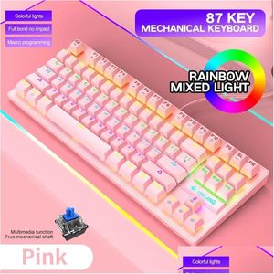 Toetsenborden K2 Mechanisch toetsenbord Gamer Rgb Rainbow Backlight Gaming 87-toetsen Groene asschakelaar USB-interface voor pc-laptops Drop Deliver Dhuj2