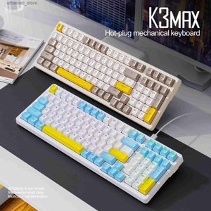 Claviers K3Max clavier de jeu mécanique filaire clavier de joueur commutateur rouge/bleu 100 touches échange à chaud joint de clavier Rechargeable Construction Q231121