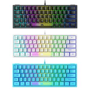 Claviers K61 RVB Clavier câblé 60% 62 touches Ergonomic Gaming Keyboard Ultracompacact Mini clavier multiples modes pour ordinateur portable PC