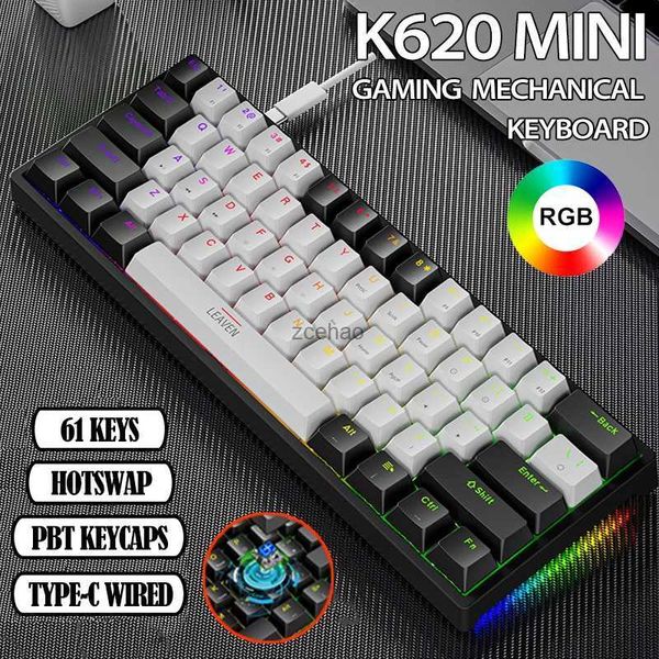 Keyboards K620 Mini teclado mecánico para juegos 61 teclas RGB Hotswap Type-C Teclado para juegos por cable Teclas PBT 60% Teclados ergonómicosL240105