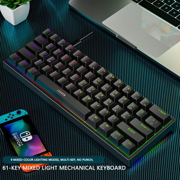 Claviers K620 MINI GAMING MECANICAL Clavier 61 touches RGB Hotswap Typec Gaming Wired Keyboard PBT KEycaps 60% Ergonomics Keyboards