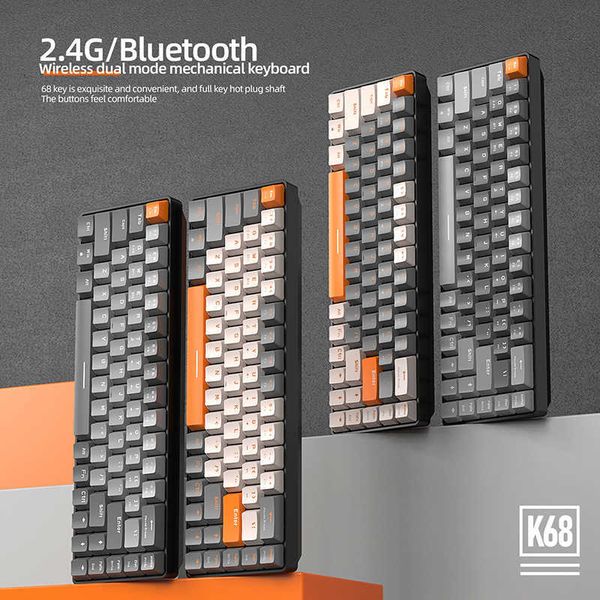 Claviers K68 Mini clavier de jeu mécanique Commutateur bleu / rouge remplaçable à chaud 68 touches 2.4G / BT5.0 PBT Keycaps T230215