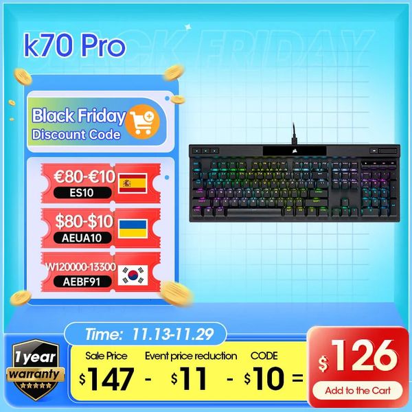 Claviers K70 RGB TKL Clavier de jeu filaire Gamer CHAMPION SERIES Mécanique Cherry MX Speed Keyswitches pour PC portable 231123