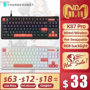 Claviers K87Pro Keyboard mécanique Thunderobot 87 Keys RGB Swappable Rouge Swappable Interrupteur de clavier sans fil Bluetooth pour Win / Mac / iPadl2404