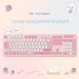 Claviers Kawaii Clavier câblé Milk Milk Thé lapin rose mignon Chocolate mignon Keyboard Wired Girls Clavier créatif Coloriage Clavier sans fil