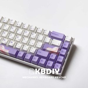 Toetsenboards KBDIY Cherry Profile 139 toetsen/Set PBT KeyCaps Anime White Purple KeyCap Custom voor mechanisch gaming toetsenbord 60 GK61 Key Caps T230215