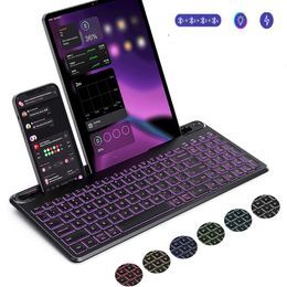 Teclados Teclado Bluetooth multi perangkat lampu latar bercahaya dapat diisi ulang menghubungkan hingga 4 perangkat untuk Tablet ponsel PC 230905