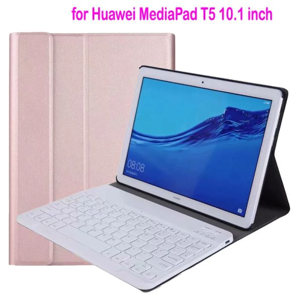Tecillos Case de teclado para Huawei MediaPad T5 10 10.1 pulgadas AGS2W09 AGS2L09 AGS2L03 Slim inalámbrico Bluetooth Cases de cuero Casas