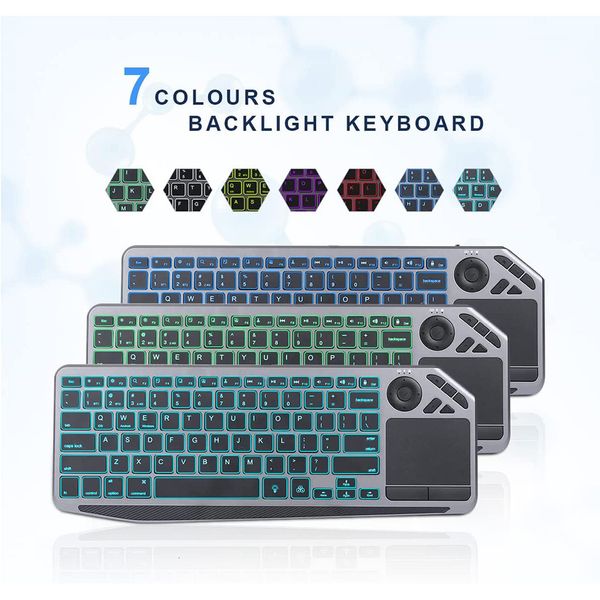 Claviers clavier TV nirkabel 2 4G avec pavé tactile 7 couleurs rétro-éclairé Bluetooth est utilisé pour imprimer iOS iPhone IPad 230905