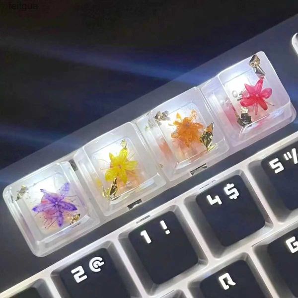 Teclados Teclados Juegos Tapa de tecla retroiluminada Tapa de tecla de flores DIY personalizada para teclados mecánicos Tapa de tecla de cristal transparente para Cherry MX Axis YQ240123