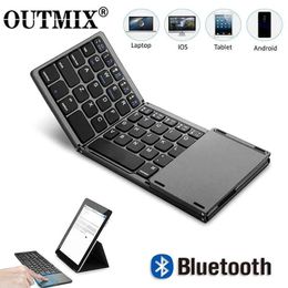 Toetsenborden toetsenborden Outmix Nieuwe Portable Mini Three Folding Bluetooth Toetsenbord Draadloos opvouwbaar Touchpad -toetsenbord voor iOS Android Windows iPad