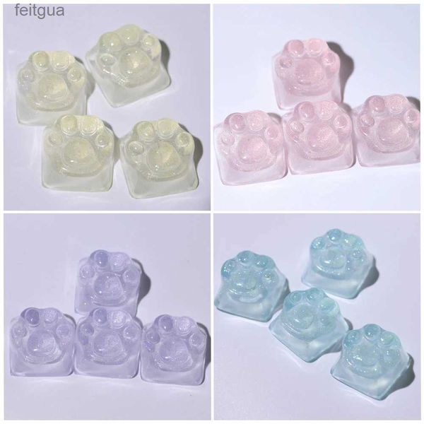 Claviers Claviers Violet translucide patte de chat Anime Kawaii mignon Keycap axe croisé rétro-éclairé rvb clavier mécanique rose Cyan personnalisé ESC WASD Cap YQ240123