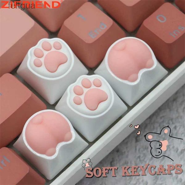 Claviers Claviers ZIFRIEND mignon chat patte touches pour clavier mécanique Cherry MX commutateur bricolage personnalisé clé capuchon souple ABS Keycup Artisan rose couleur 60% YQ240123