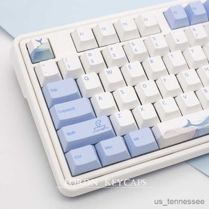 Toetsensleutels Kerryprofiel Keycap Ocean Wave voor Switch -toetsenbord Sublimatie Blauwe witte toets Caps