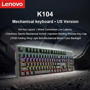 Toetsenboards Lenovo K104 Mechanisch toetsenbord 104 Key RGB Backlight Effect Office Game Blue Switch/Red Axis Optioneel UKL2404