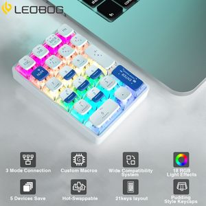 Keyboards LEOBOG K21 Bluetooth Number Pad Mechanical Numeric Keypad 21 Key Transparent Poshop Accounting Numpad Gaming Keyboard 230817